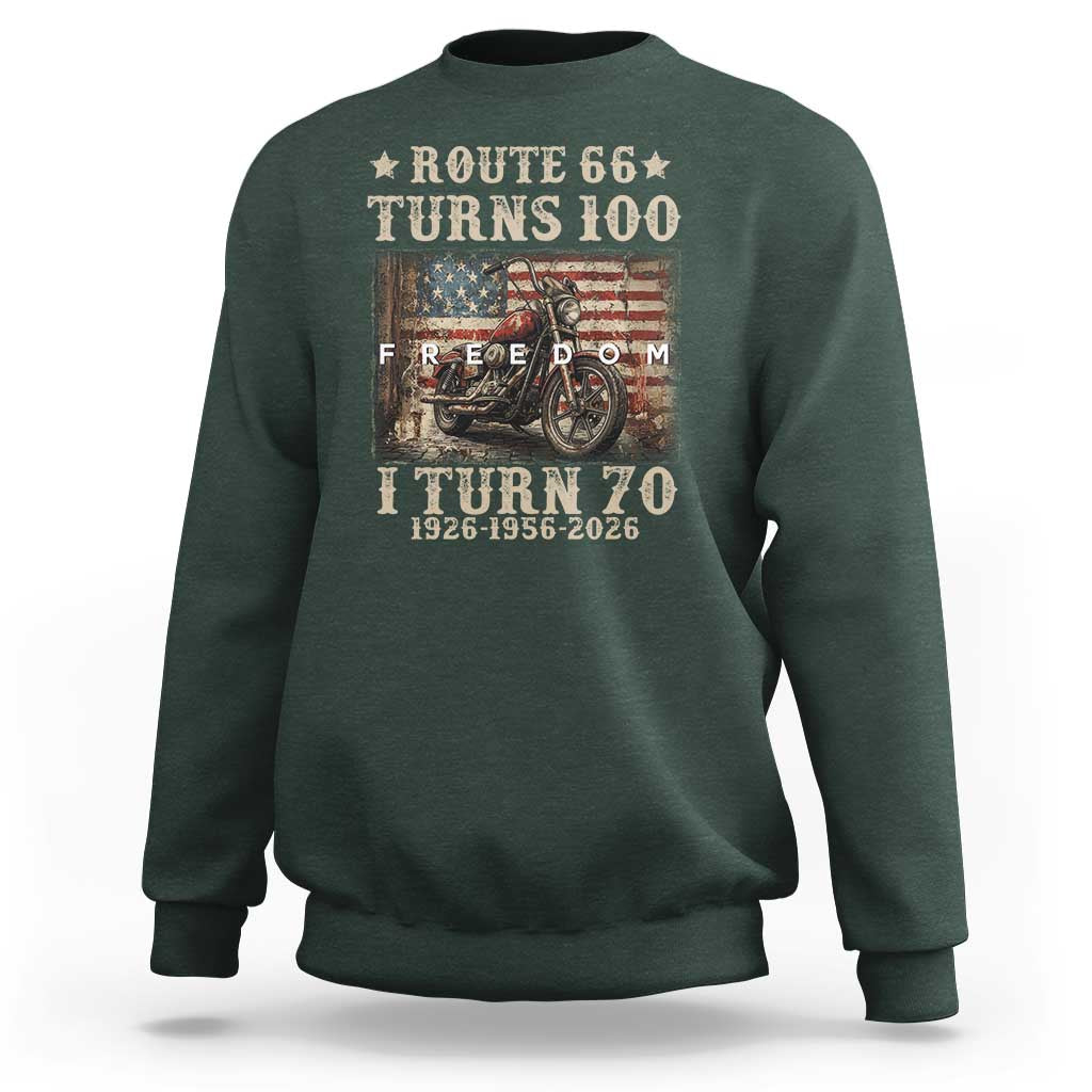 Route Highway 66 Turns 100 I Turn 70 Sweatshirt Vintage 1956 American Freedom Motorcycle Lover 70th Birthday Gift