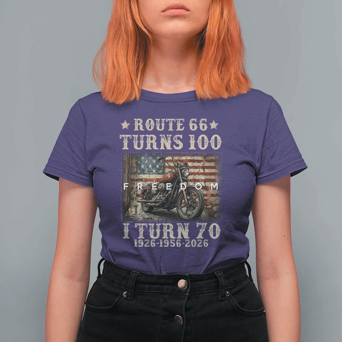 Route Highway 66 Turns 100 I Turn 70 T Shirt For Women Vintage 1956 American Freedom Motorcycle Lover 70th Birthday Gift