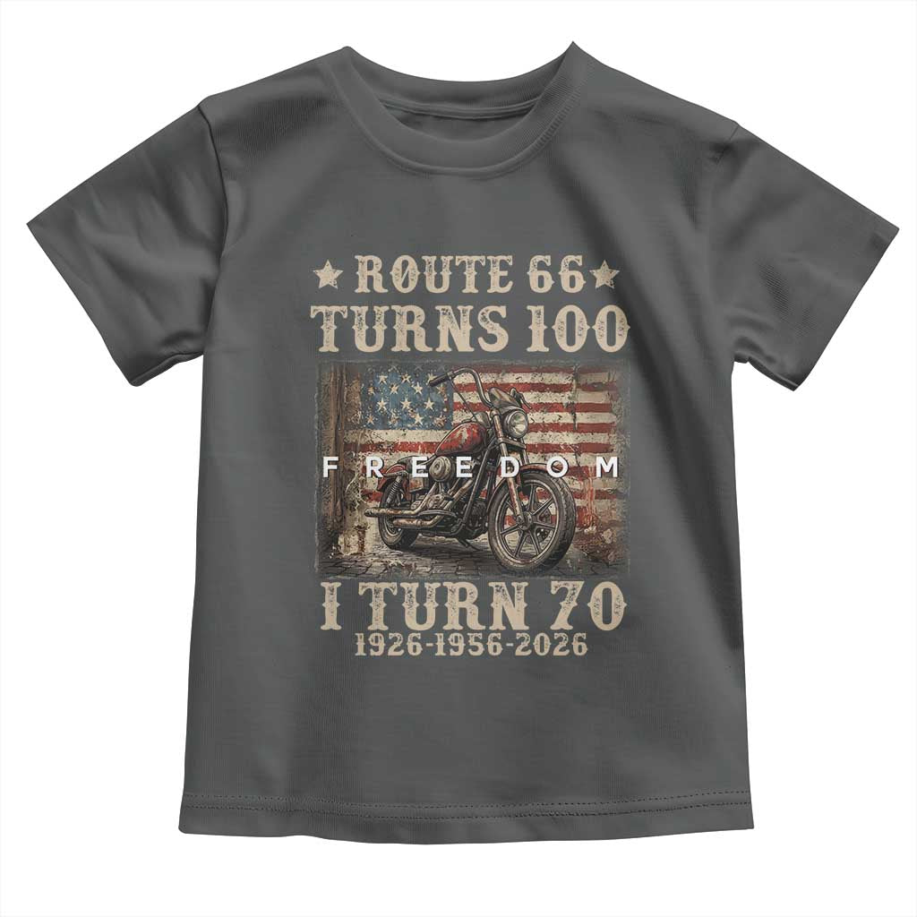 Route Highway 66 Turns 100 I Turn 70 Toddler T Shirt Vintage 1956 American Freedom Motorcycle Lover 70th Birthday Gift