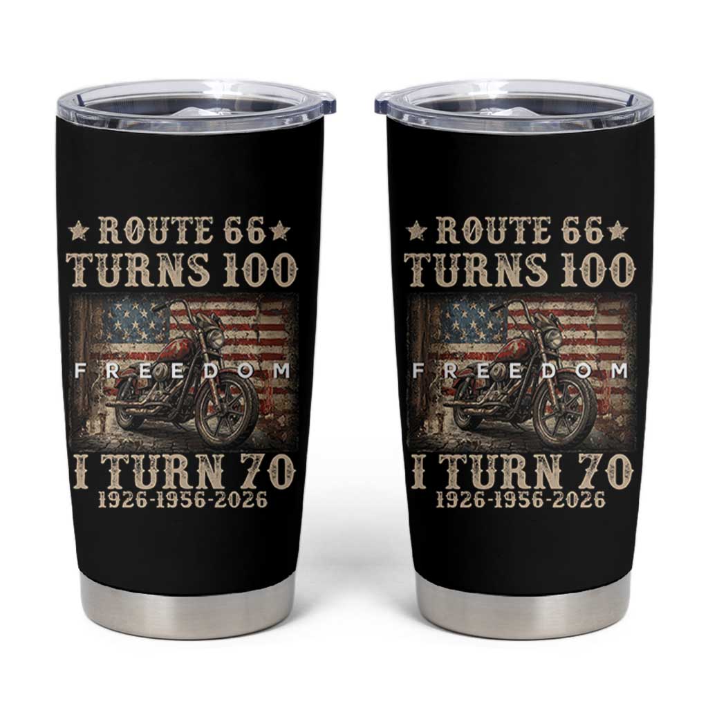 Route Highway 66 Turns 100 I Turn 70 Tumbler Cup Vintage 1956 American Freedom Motorcycle Lover 70th Birthday Gift
