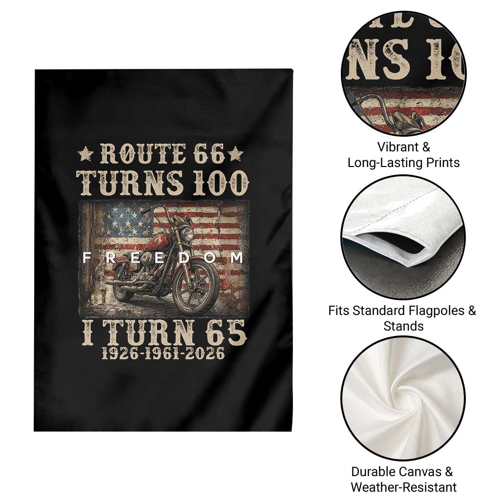 Route Highway 66 Turns 100 I Turn 65 Garden Flag Vintage 1961 American Freedom Motorcycle Lover 65th Birthday Gift