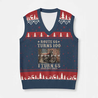 Route Highway 66 Turns 100 I Turn 65 V-Neck Knit Sweater Vest Vintage 1961 American Freedom Motorcycle Lover 65th Birthday Gift