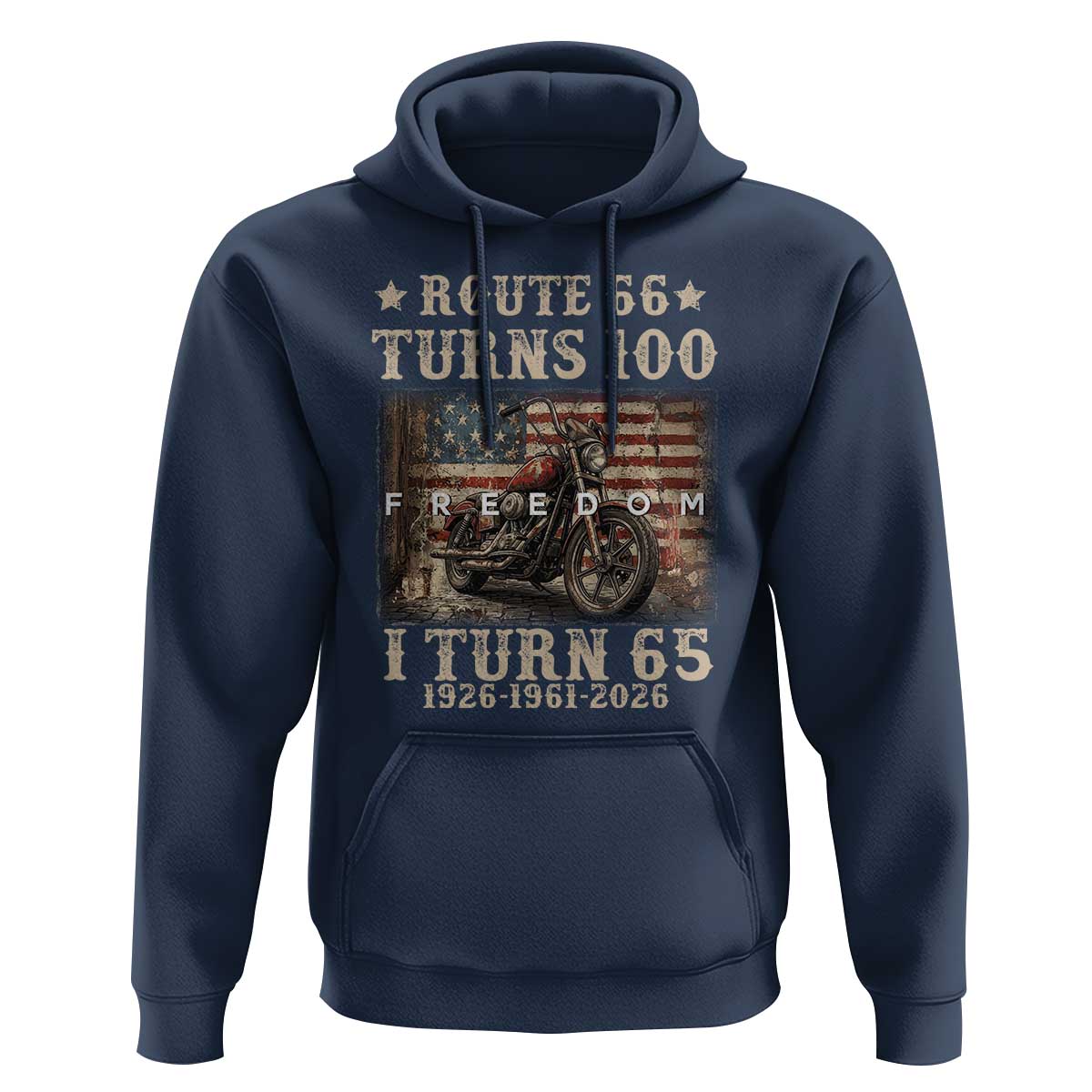 Route Highway 66 Turns 100 I Turn 65 Hoodie Vintage 1961 American Freedom Motorcycle Lover 65th Birthday Gift