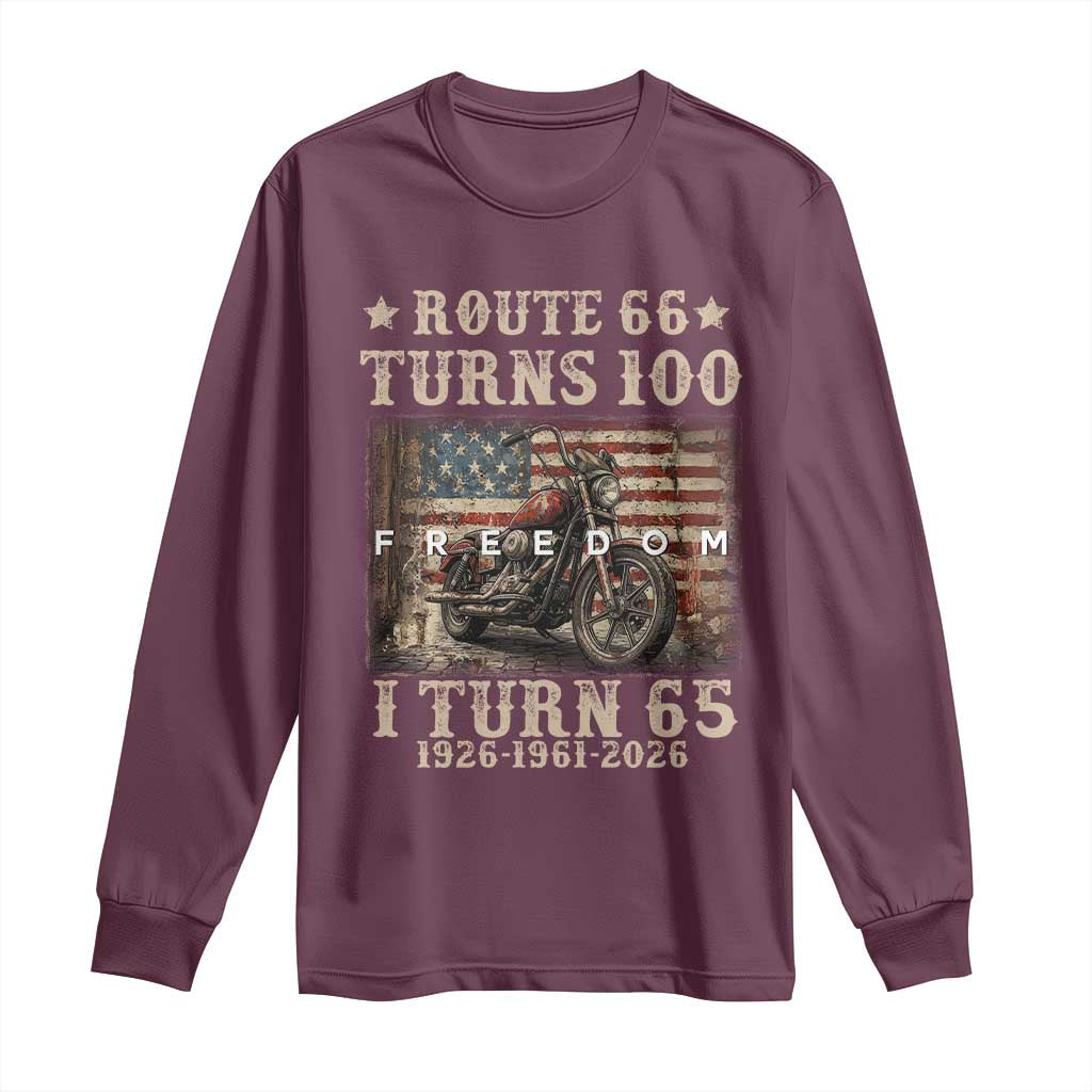 Route Highway 66 Turns 100 I Turn 65 Long Sleeve Shirt Vintage 1961 American Freedom Motorcycle Lover 65th Birthday Gift