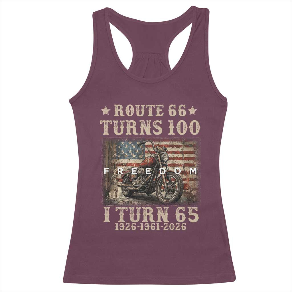 Route Highway 66 Turns 100 I Turn 65 Racerback Tank Top Vintage 1961 American Freedom Motorcycle Lover 65th Birthday Gift