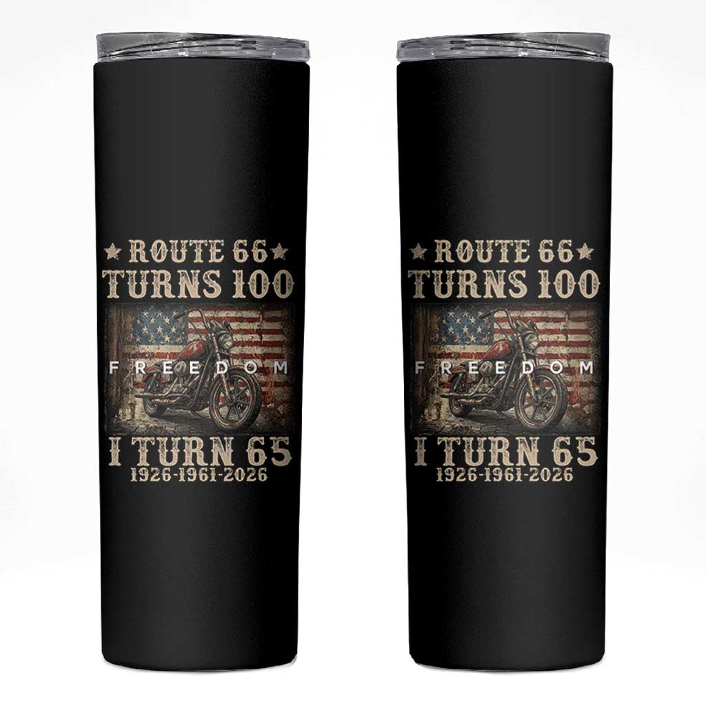 Route Highway 66 Turns 100 I Turn 65 Skinny Tumbler Vintage 1961 American Freedom Motorcycle Lover 65th Birthday Gift