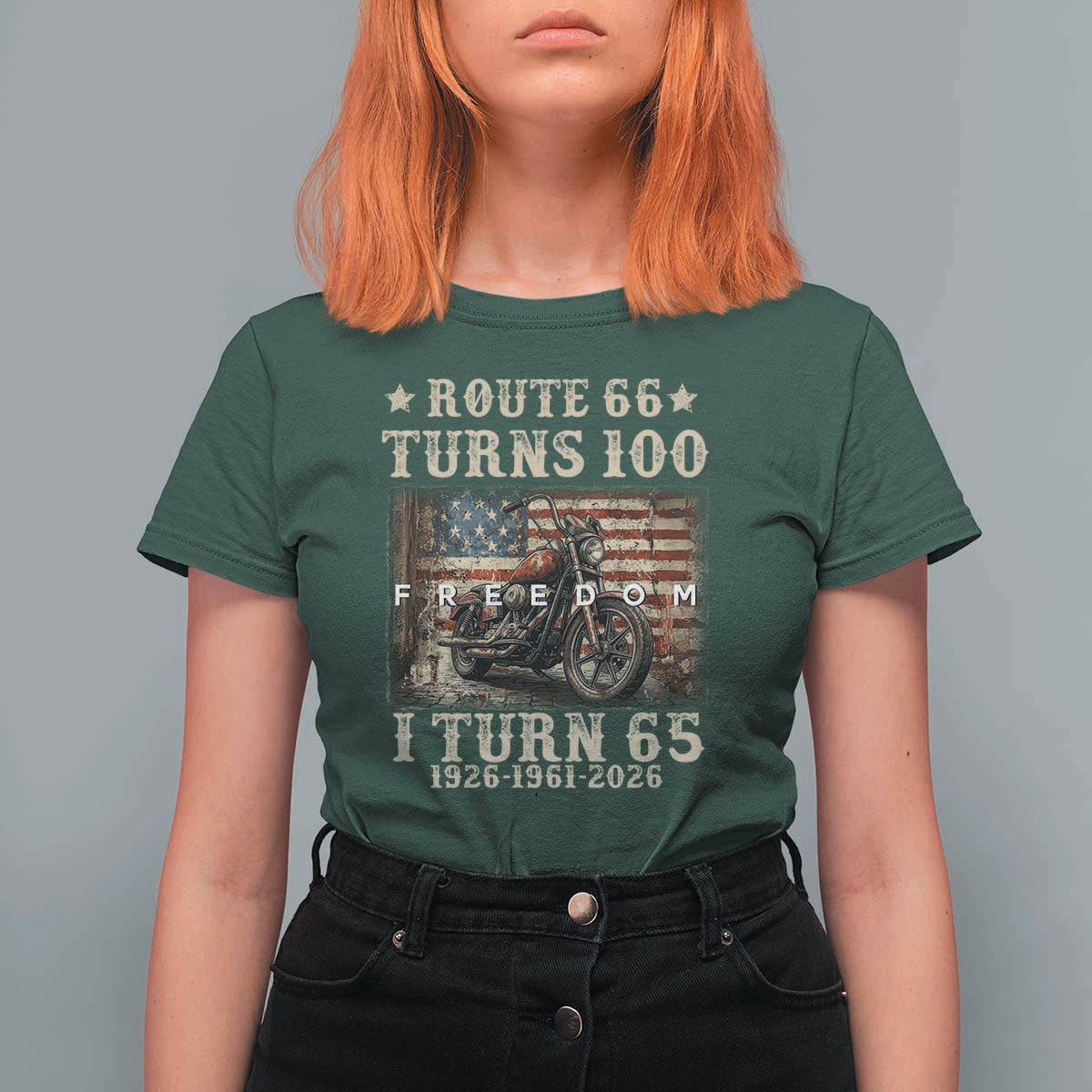 Route Highway 66 Turns 100 I Turn 65 T Shirt For Women Vintage 1961 American Freedom Motorcycle Lover 65th Birthday Gift