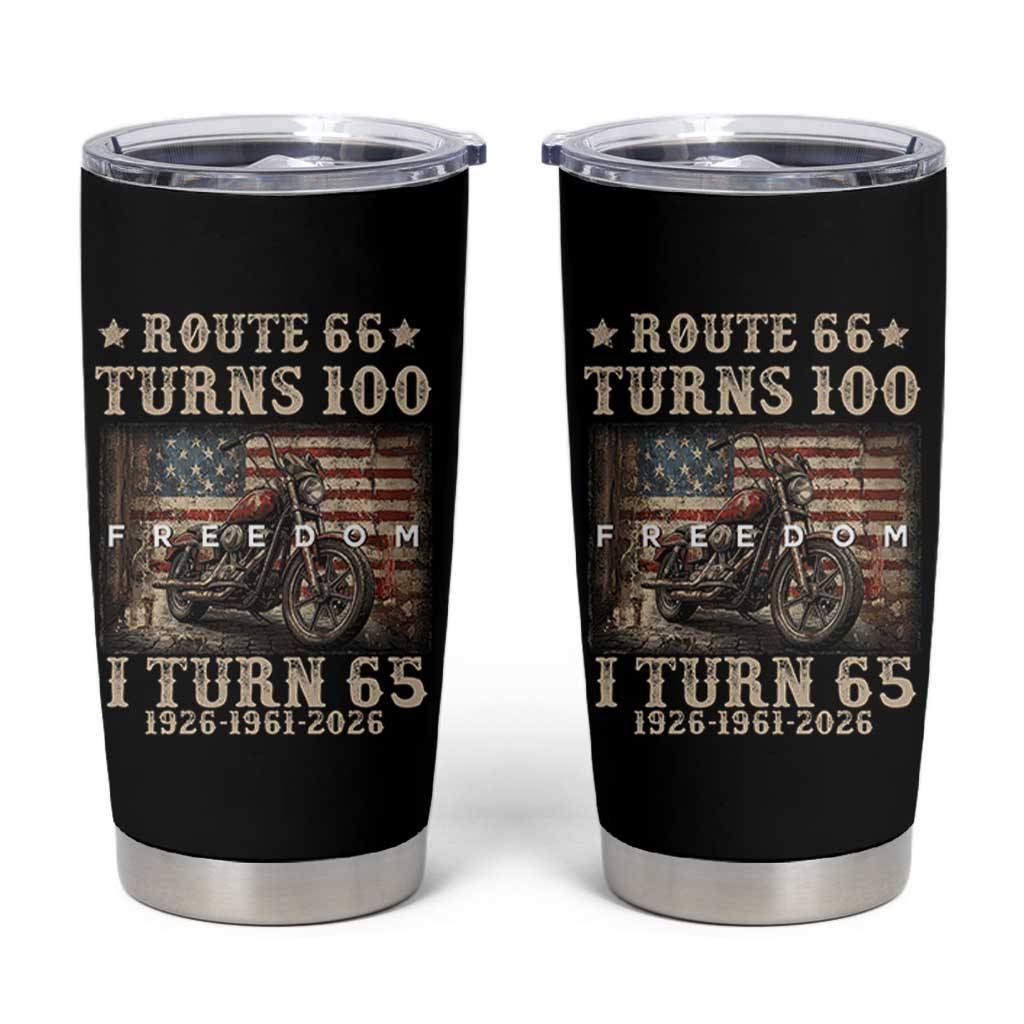 Route Highway 66 Turns 100 I Turn 65 Tumbler Cup Vintage 1961 American Freedom Motorcycle Lover 65th Birthday Gift