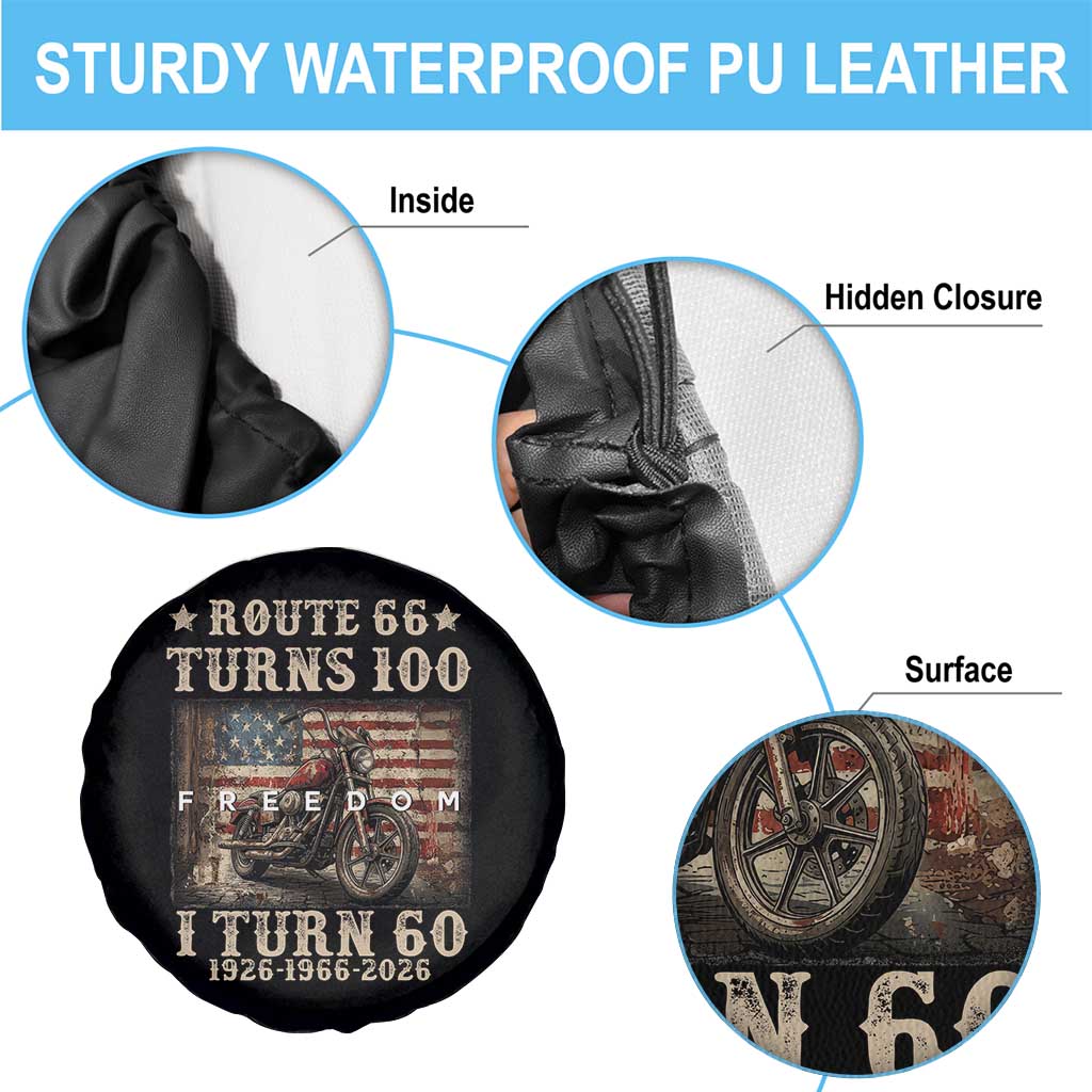 Route Highway 66 Turns 100 I Turn 60 Spare Tire Cover Vintage 1966 American Freedom Motorcycle Lover 60th Birthday Gift