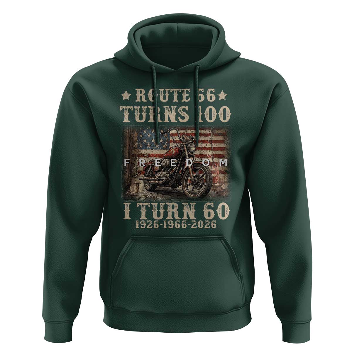 Route Highway 66 Turns 100 I Turn 60 Hoodie Vintage 1966 American Freedom Motorcycle Lover 60th Birthday Gift
