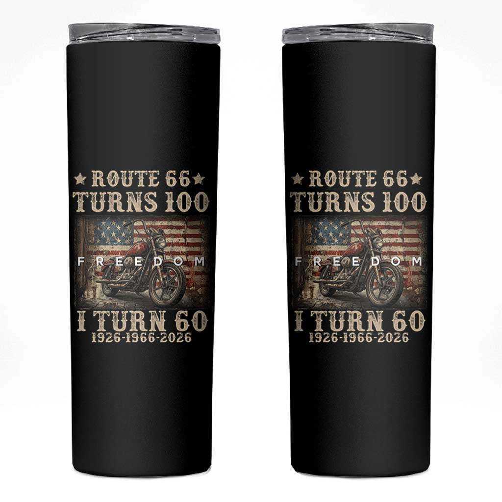 Route Highway 66 Turns 100 I Turn 60 Skinny Tumbler Vintage 1966 American Freedom Motorcycle Lover 60th Birthday Gift