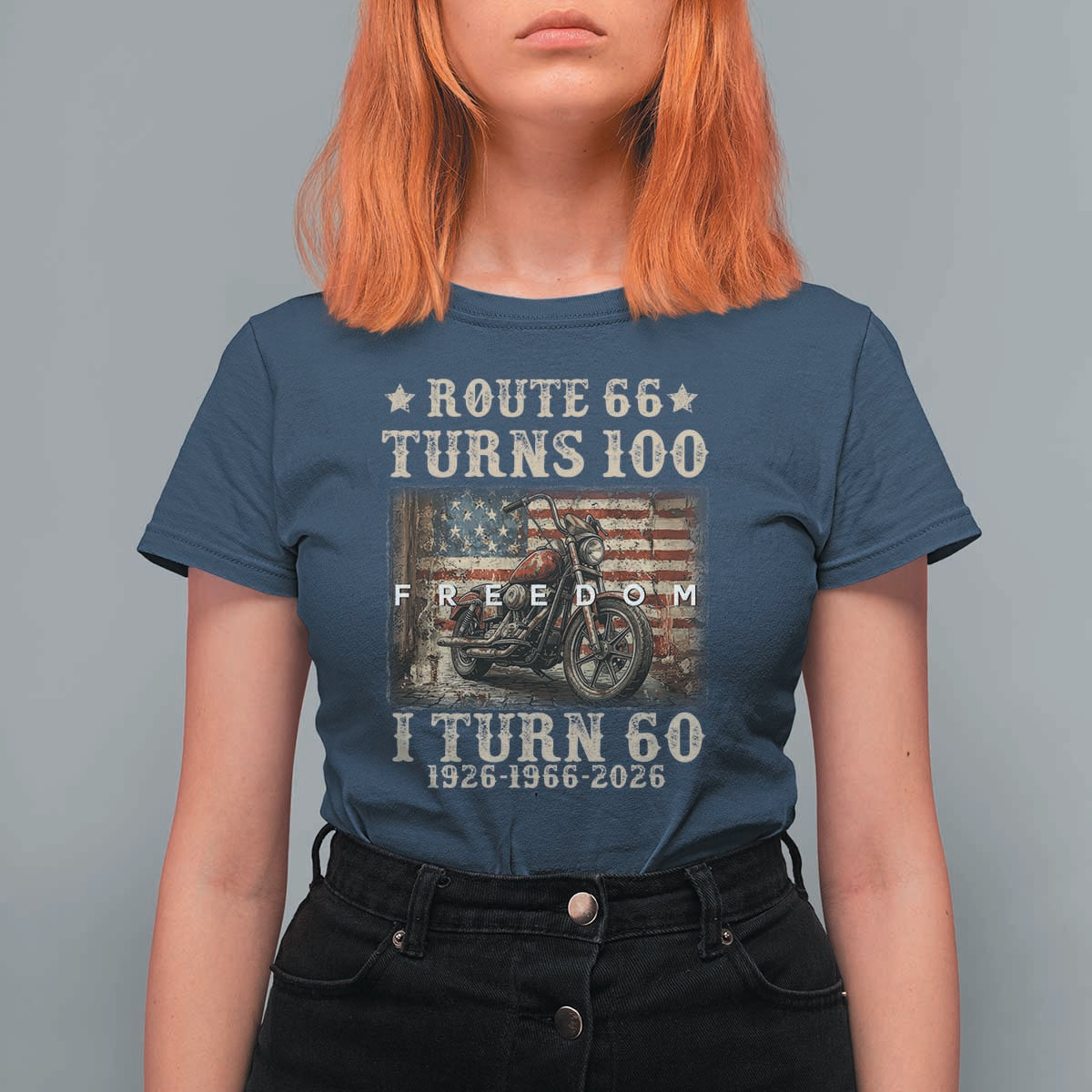Route Highway 66 Turns 100 I Turn 60 T Shirt For Women Vintage 1966 American Freedom Motorcycle Lover 60th Birthday Gift
