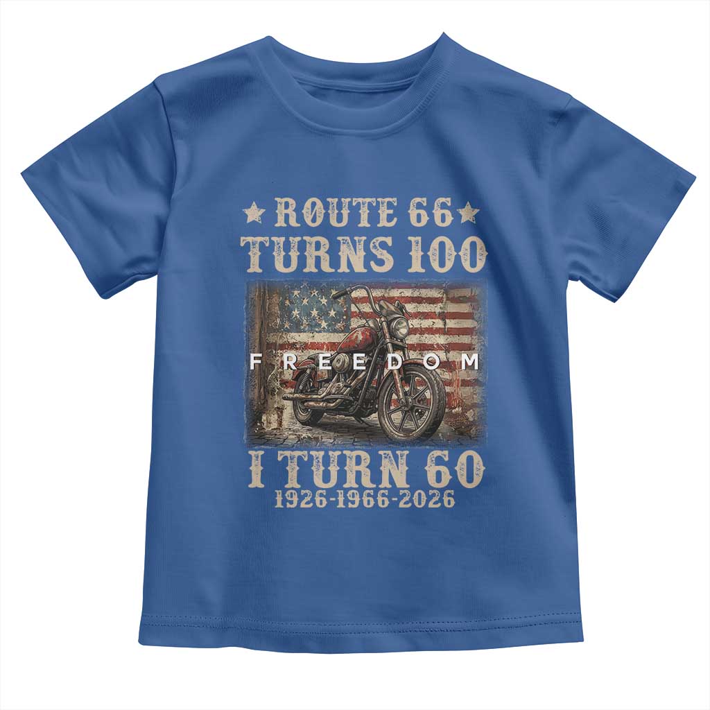 Route Highway 66 Turns 100 I Turn 60 Toddler T Shirt Vintage 1966 American Freedom Motorcycle Lover 60th Birthday Gift