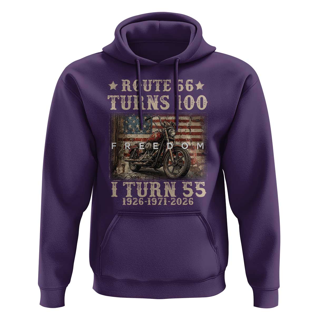 Route Highway 66 Turns 100 I Turn 55 Hoodie Vintage 1971 American Freedom Motorcycle Lover 55th Birthday Gift