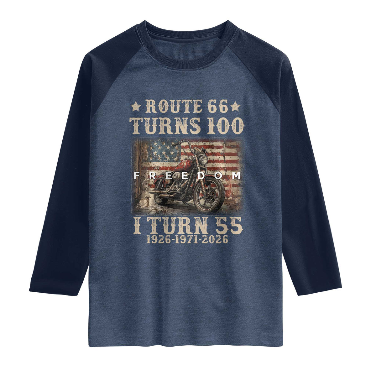 Route Highway 66 Turns 100 I Turn 55 Raglan Shirt Vintage 1971 American Freedom Motorcycle Lover 55th Birthday Gift