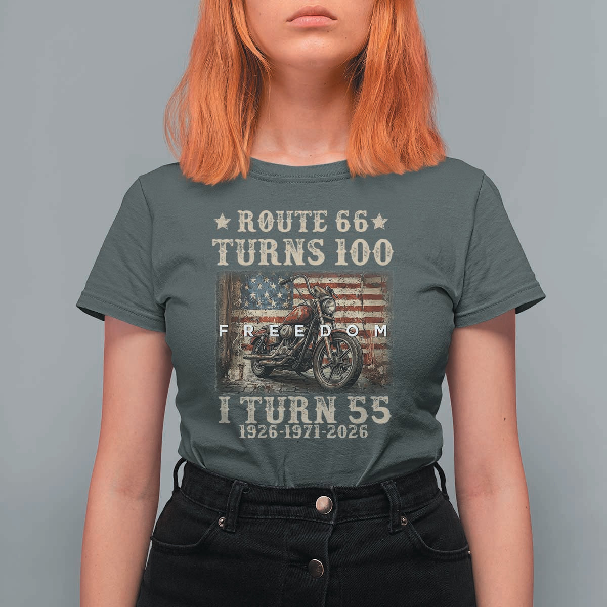 Route Highway 66 Turns 100 I Turn 55 T Shirt For Women Vintage 1971 American Freedom Motorcycle Lover 55th Birthday Gift