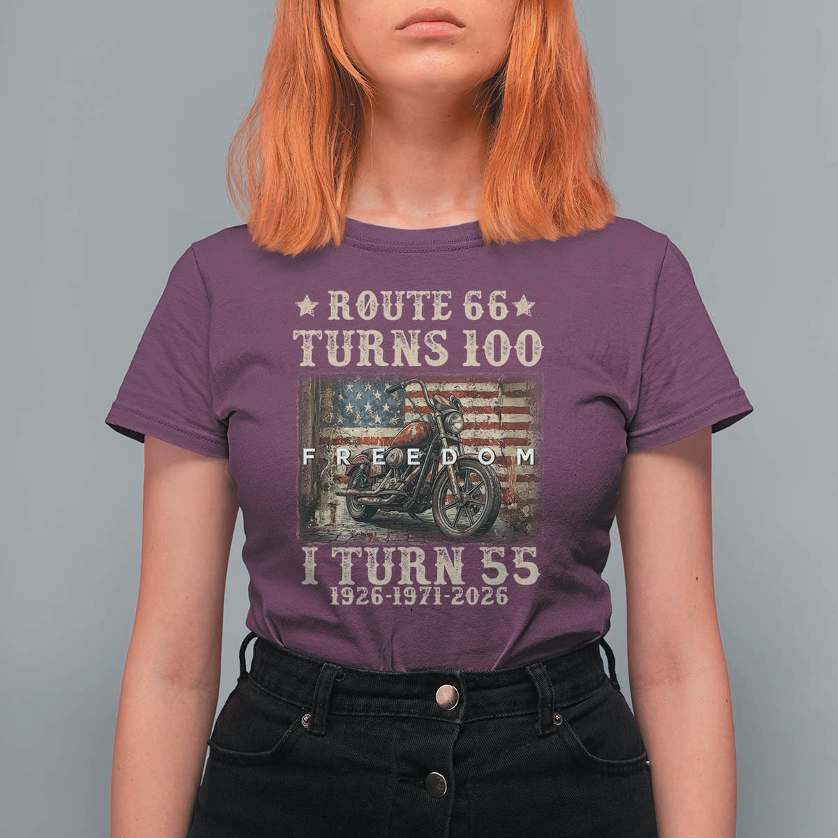 Route Highway 66 Turns 100 I Turn 55 T Shirt For Women Vintage 1971 American Freedom Motorcycle Lover 55th Birthday Gift