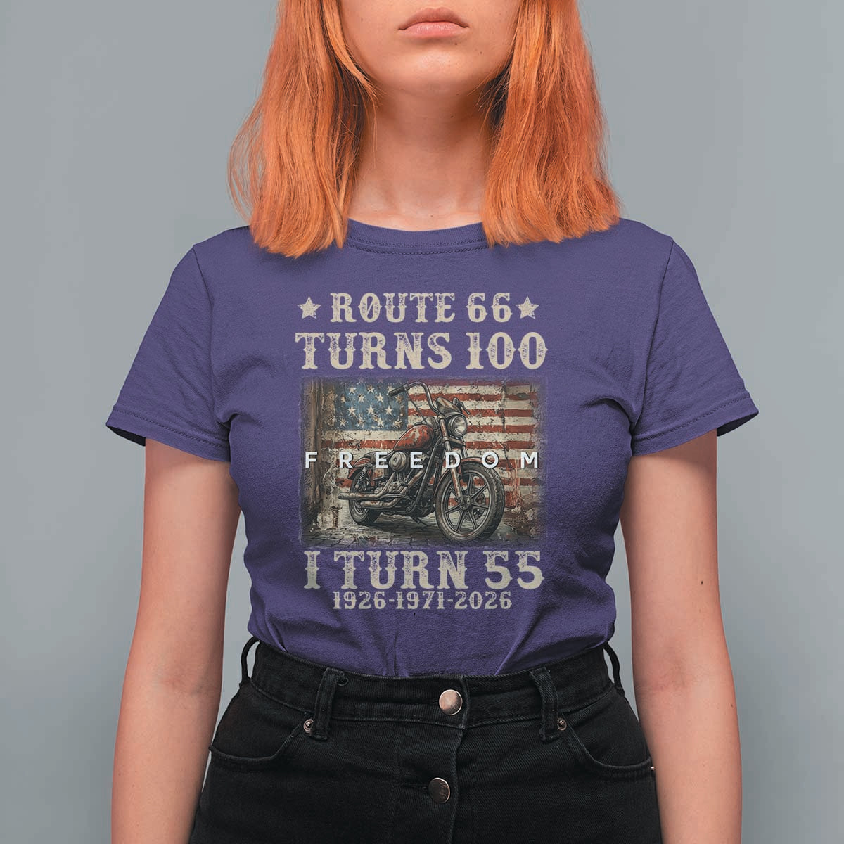 Route Highway 66 Turns 100 I Turn 55 T Shirt For Women Vintage 1971 American Freedom Motorcycle Lover 55th Birthday Gift