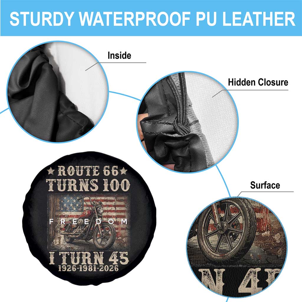 Route Highway 66 Turns 100 I Turn 45 Spare Tire Cover Vintage 1981 American Freedom Motorcycle Lover 45th Birthday Gift