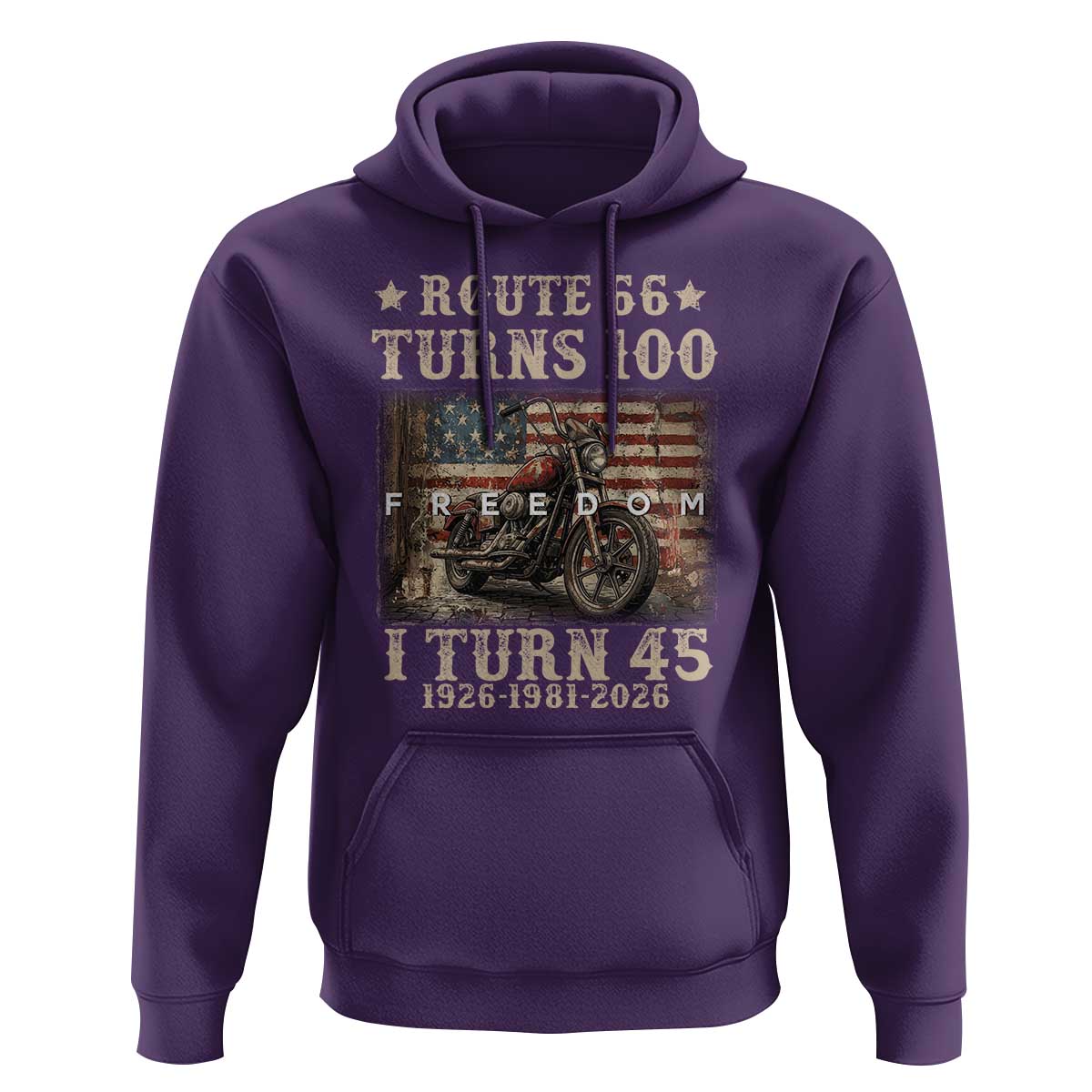 Route Highway 66 Turns 100 I Turn 45 Hoodie Vintage 1981 American Freedom Motorcycle Lover 45th Birthday Gift