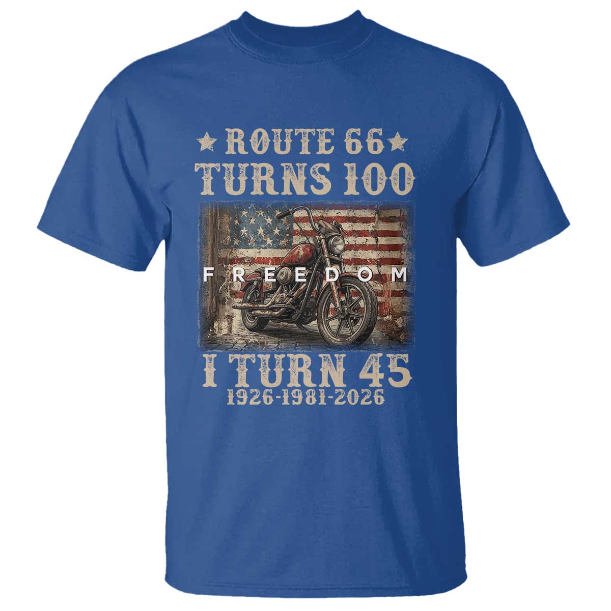 Route Highway 66 Turns 100 I Turn 45 T Shirt Vintage 1981 American Freedom Motorcycle Lover 45th Birthday Gift