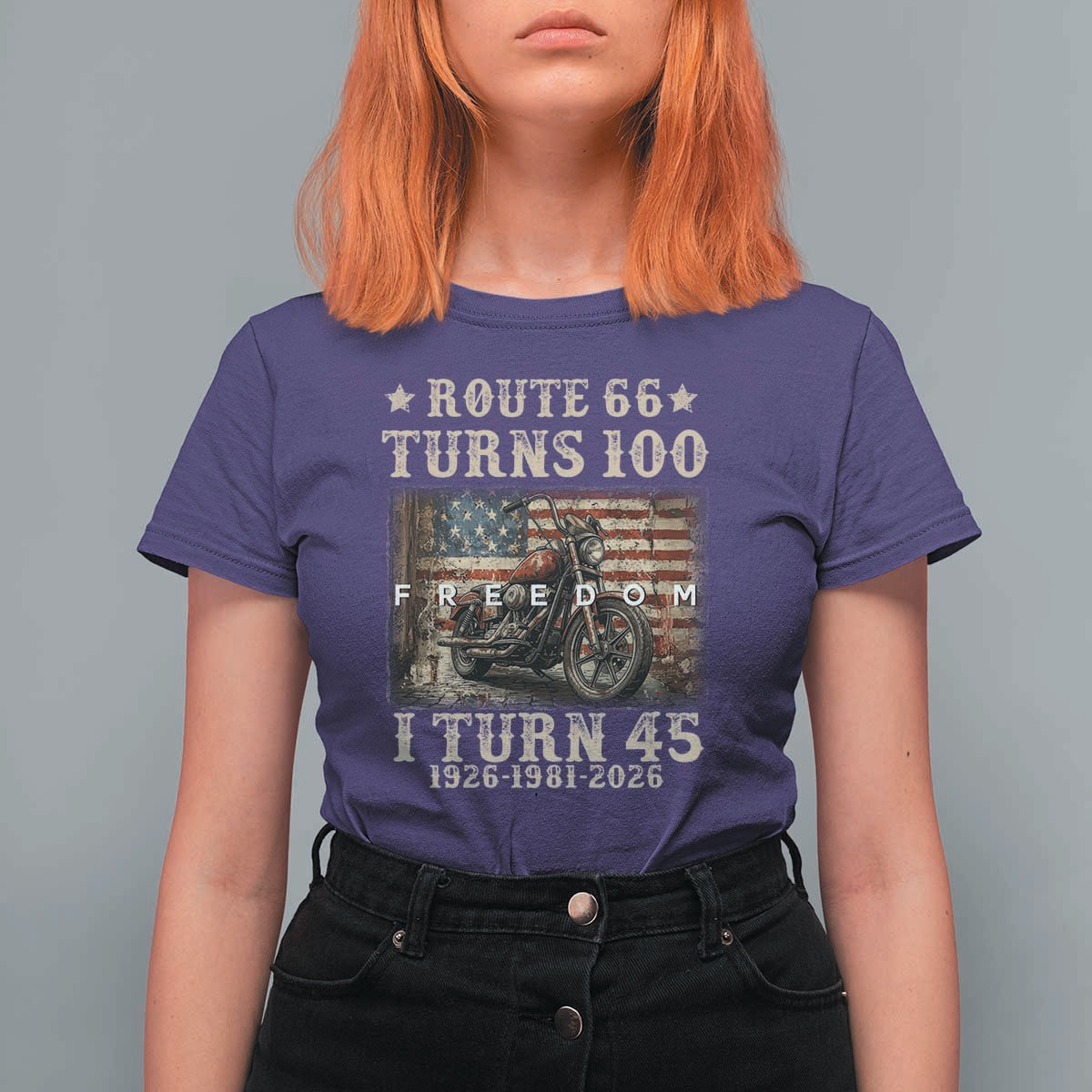 Route Highway 66 Turns 100 I Turn 45 T Shirt For Women Vintage 1981 American Freedom Motorcycle Lover 45th Birthday Gift