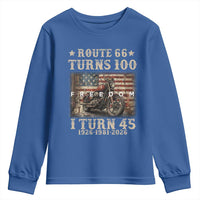 Route Highway 66 Turns 100 I Turn 45 Youth Sweatshirt Vintage 1981 American Freedom Motorcycle Lover 45th Birthday Gift