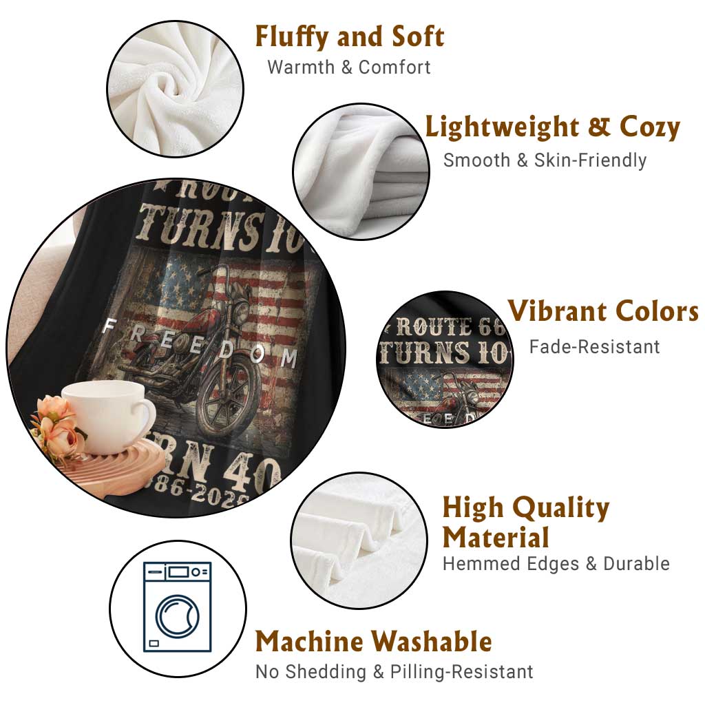 Route Highway 66 Turns 100 I Turn 40 Throw Blanket Vintage 1986 American Freedom Motorcycle Lover 40th Birthday Gift