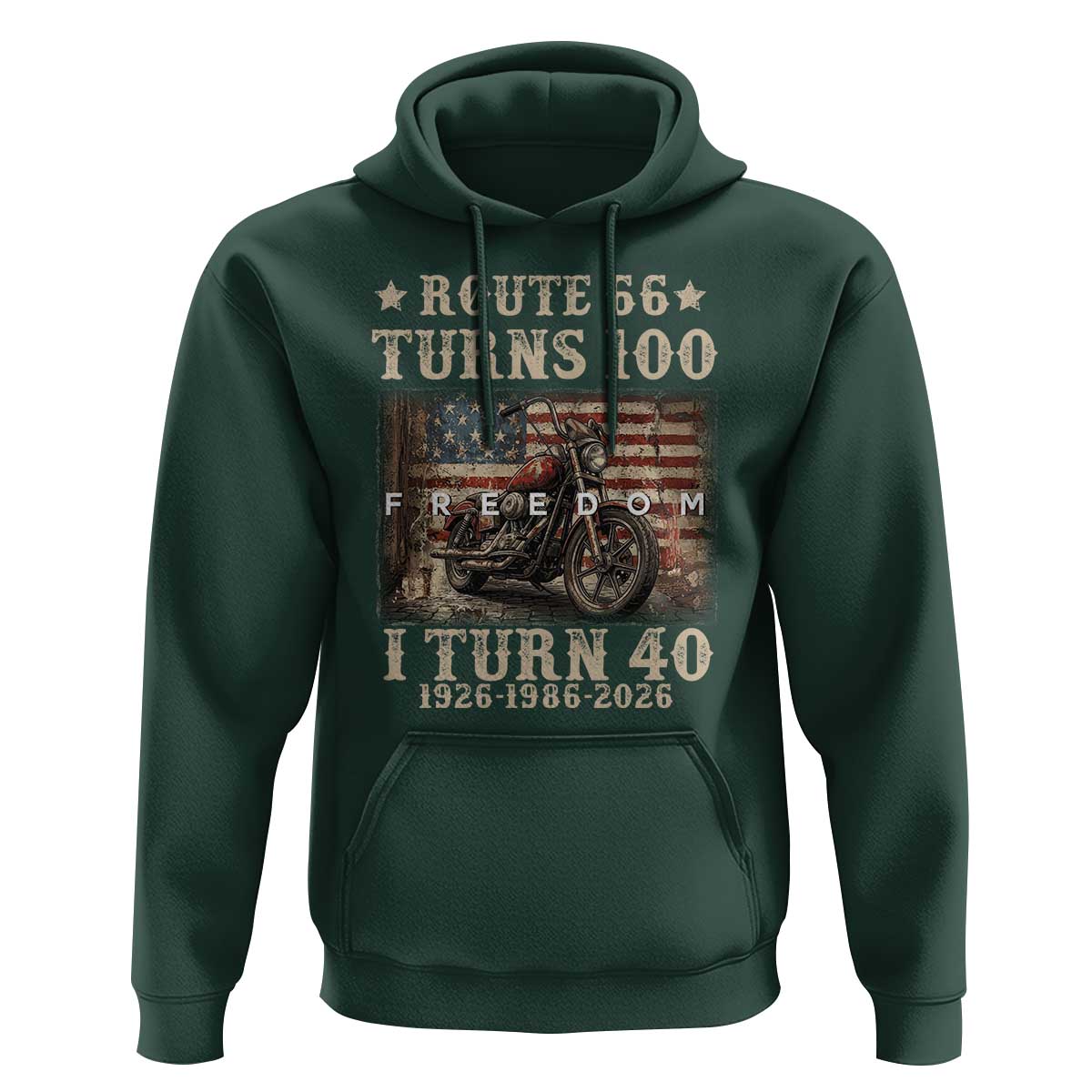 Route Highway 66 Turns 100 I Turn 40 Hoodie Vintage 1986 American Freedom Motorcycle Lover 40th Birthday Gift