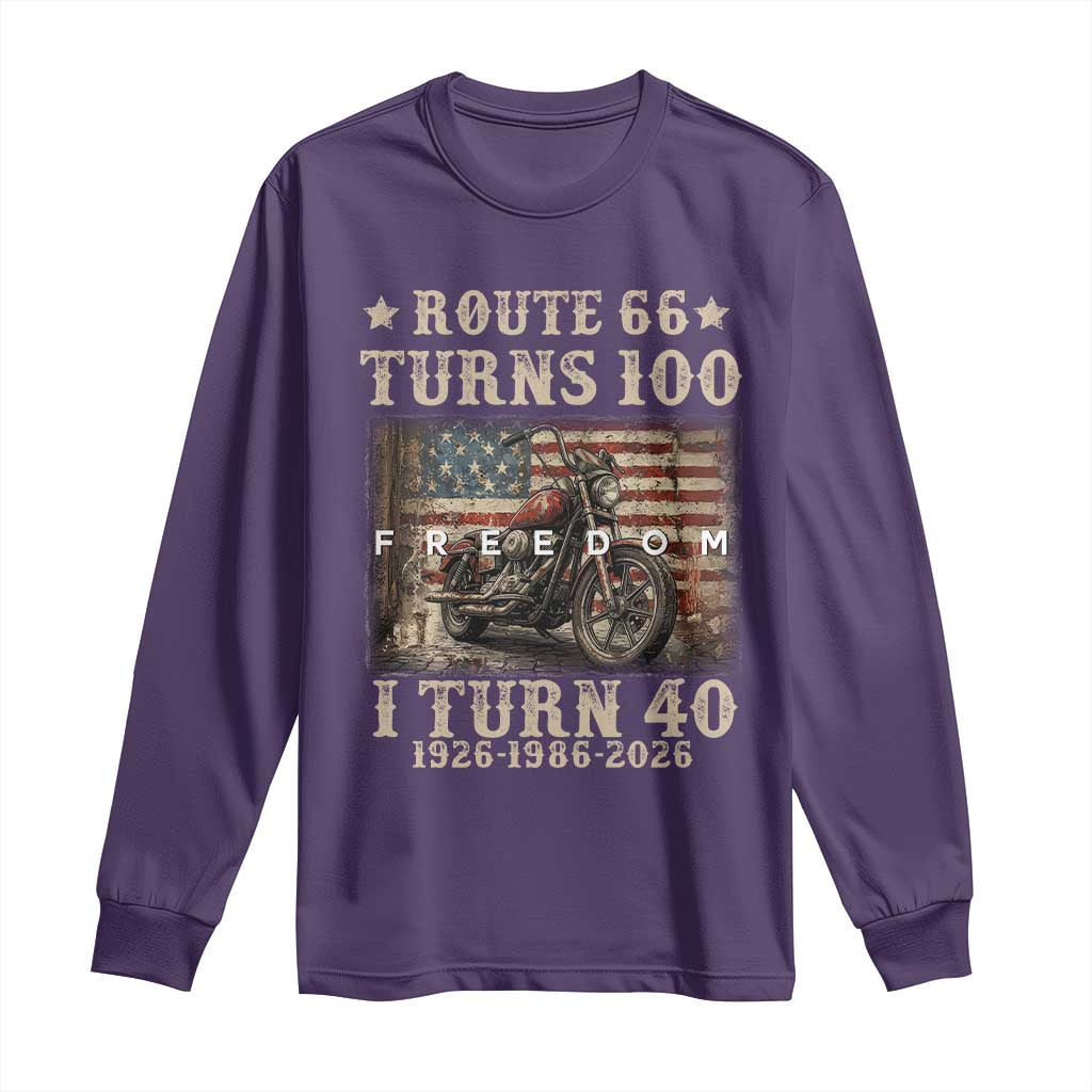 Route Highway 66 Turns 100 I Turn 40 Long Sleeve Shirt Vintage 1986 American Freedom Motorcycle Lover 40th Birthday Gift