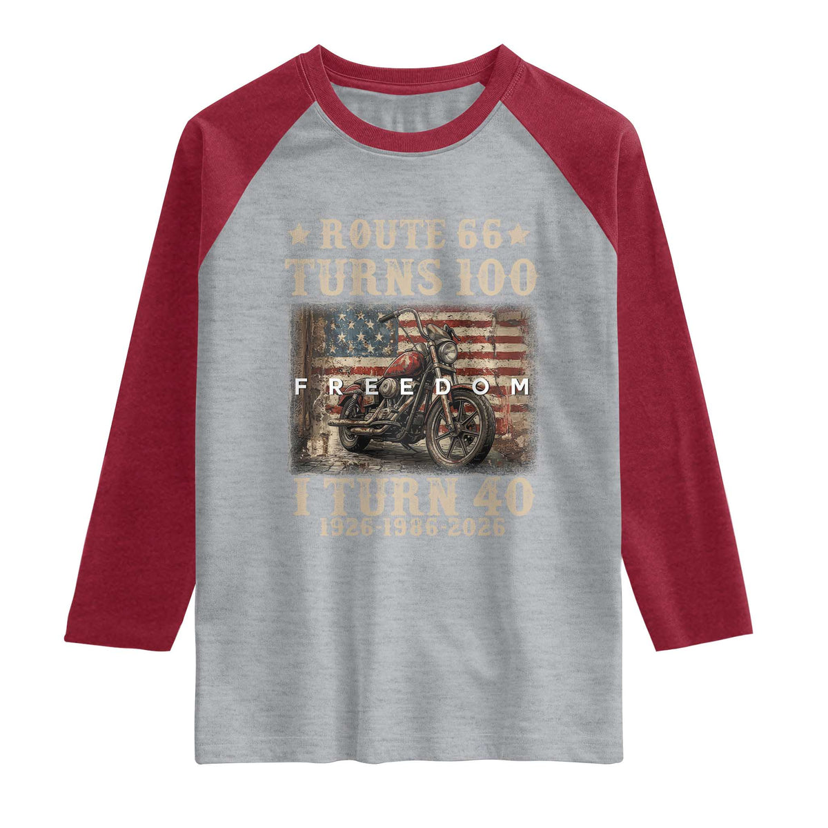 Route Highway 66 Turns 100 I Turn 40 Raglan Shirt Vintage 1986 American Freedom Motorcycle Lover 40th Birthday Gift