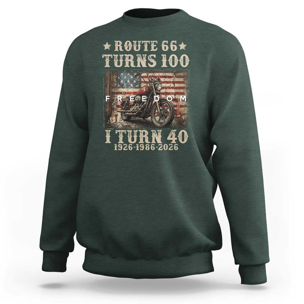 Route Highway 66 Turns 100 I Turn 40 Sweatshirt Vintage 1986 American Freedom Motorcycle Lover 40th Birthday Gift