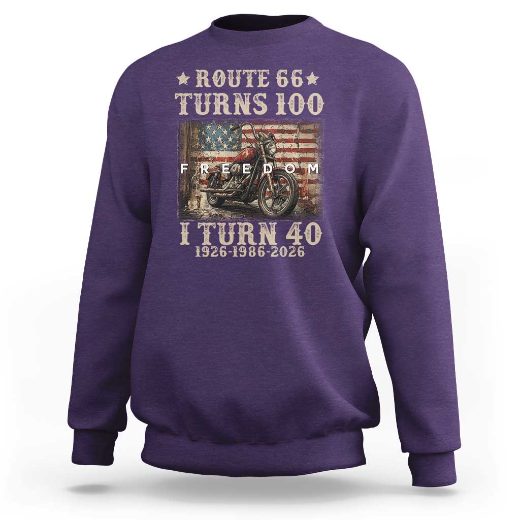 Route Highway 66 Turns 100 I Turn 40 Sweatshirt Vintage 1986 American Freedom Motorcycle Lover 40th Birthday Gift