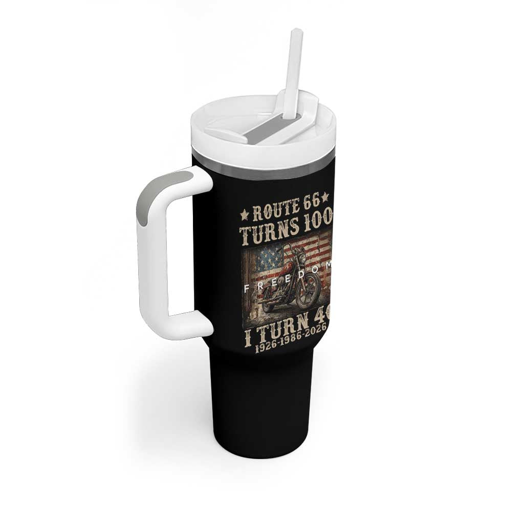 Route Highway 66 Turns 100 I Turn 40 Tumbler With Handle Vintage 1986 American Freedom Motorcycle Lover 40th Birthday Gift