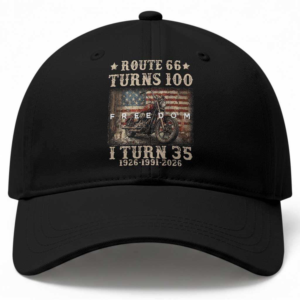 Route Highway 66 Turns 100 I Turn 35 Baseball Cap Vintage 1991 American Freedom Motorcycle Lover 35th Birthday Gift