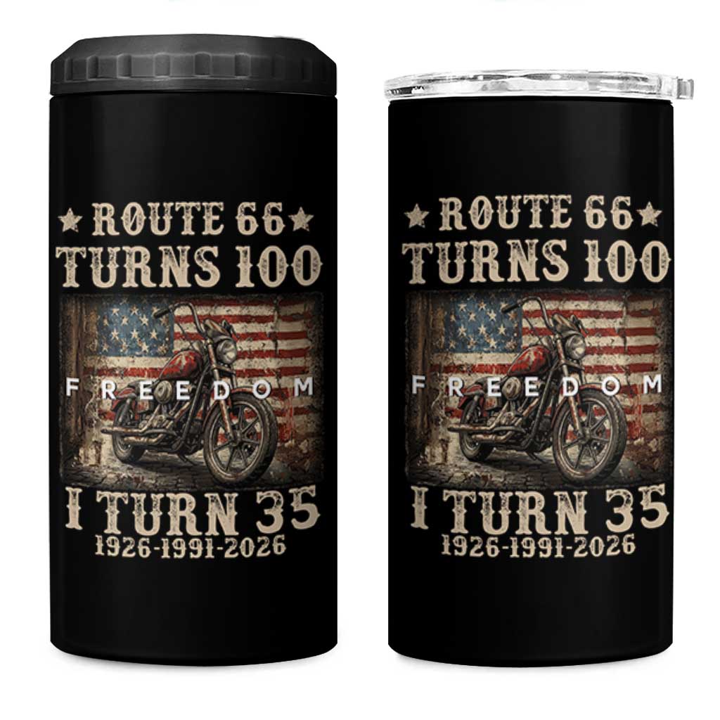 Route Highway 66 Turns 100 I Turn 35 4 in 1 Can Cooler Tumbler Vintage 1991 American Freedom Motorcycle Lover 35th Birthday Gift