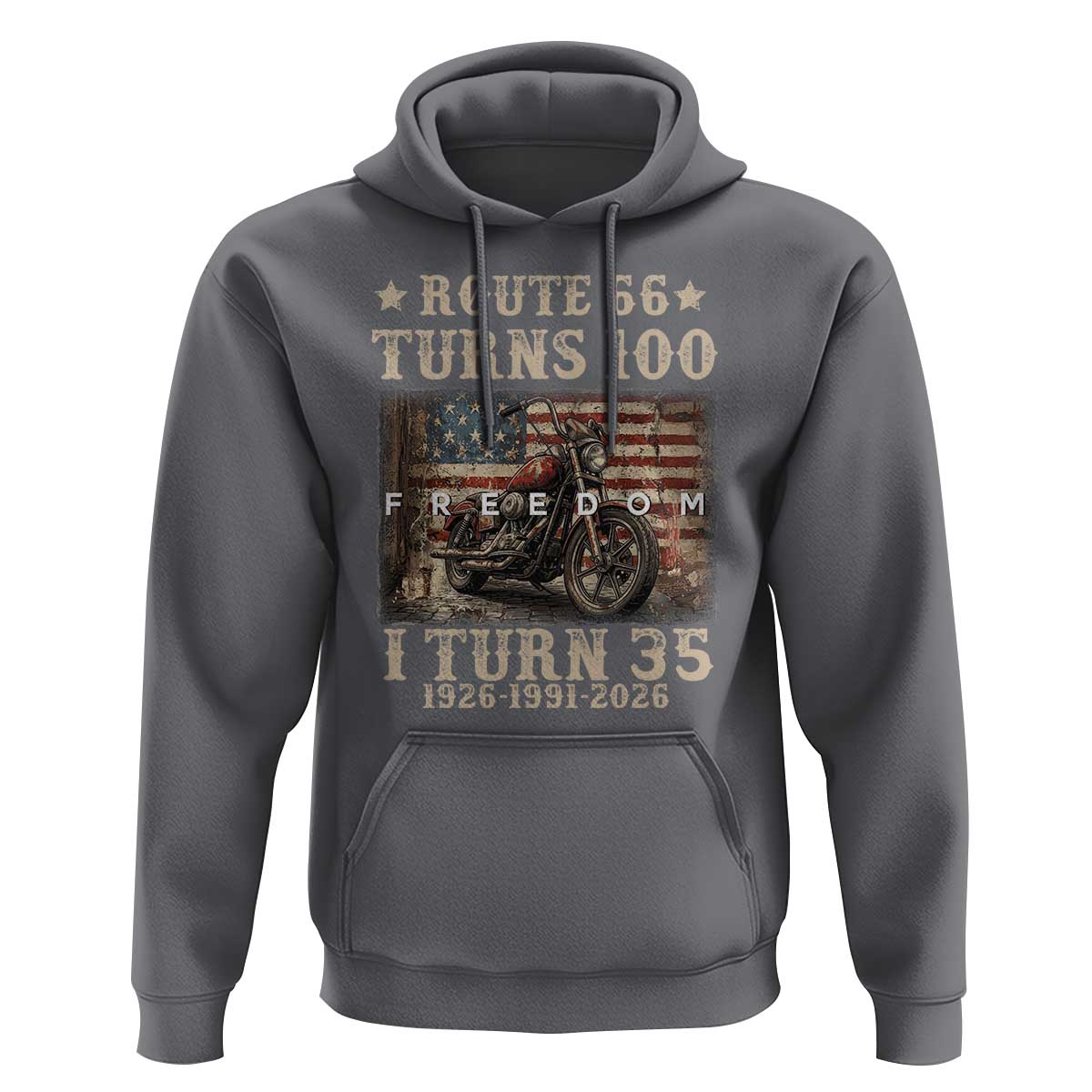 Route Highway 66 Turns 100 I Turn 35 Hoodie Vintage 1991 American Freedom Motorcycle Lover 35th Birthday Gift