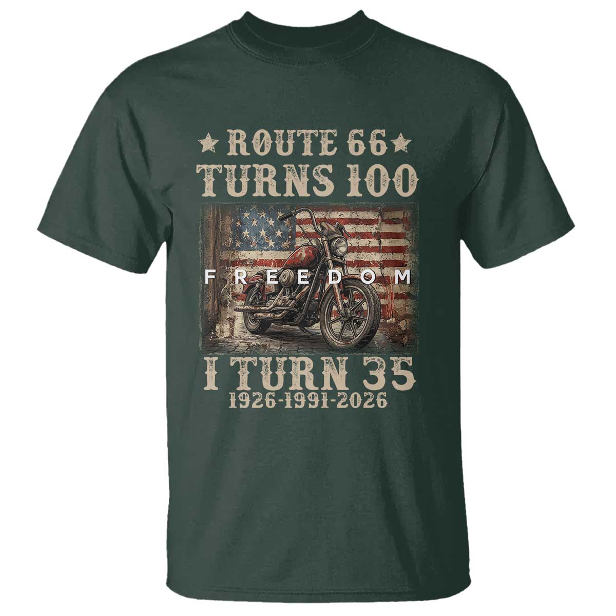 Route Highway 66 Turns 100 I Turn 35 T Shirt Vintage 1991 American Freedom Motorcycle Lover 35th Birthday Gift