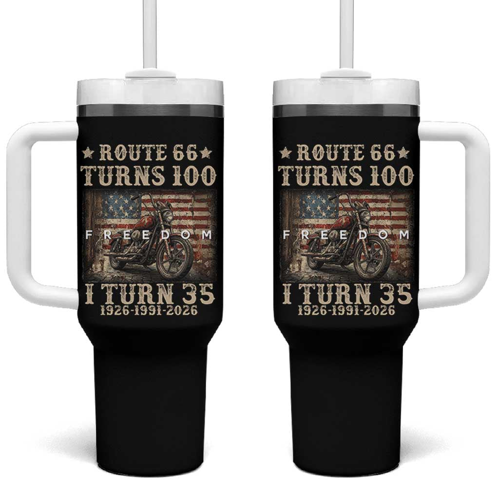 Route Highway 66 Turns 100 I Turn 35 Tumbler With Handle Vintage 1991 American Freedom Motorcycle Lover 35th Birthday Gift
