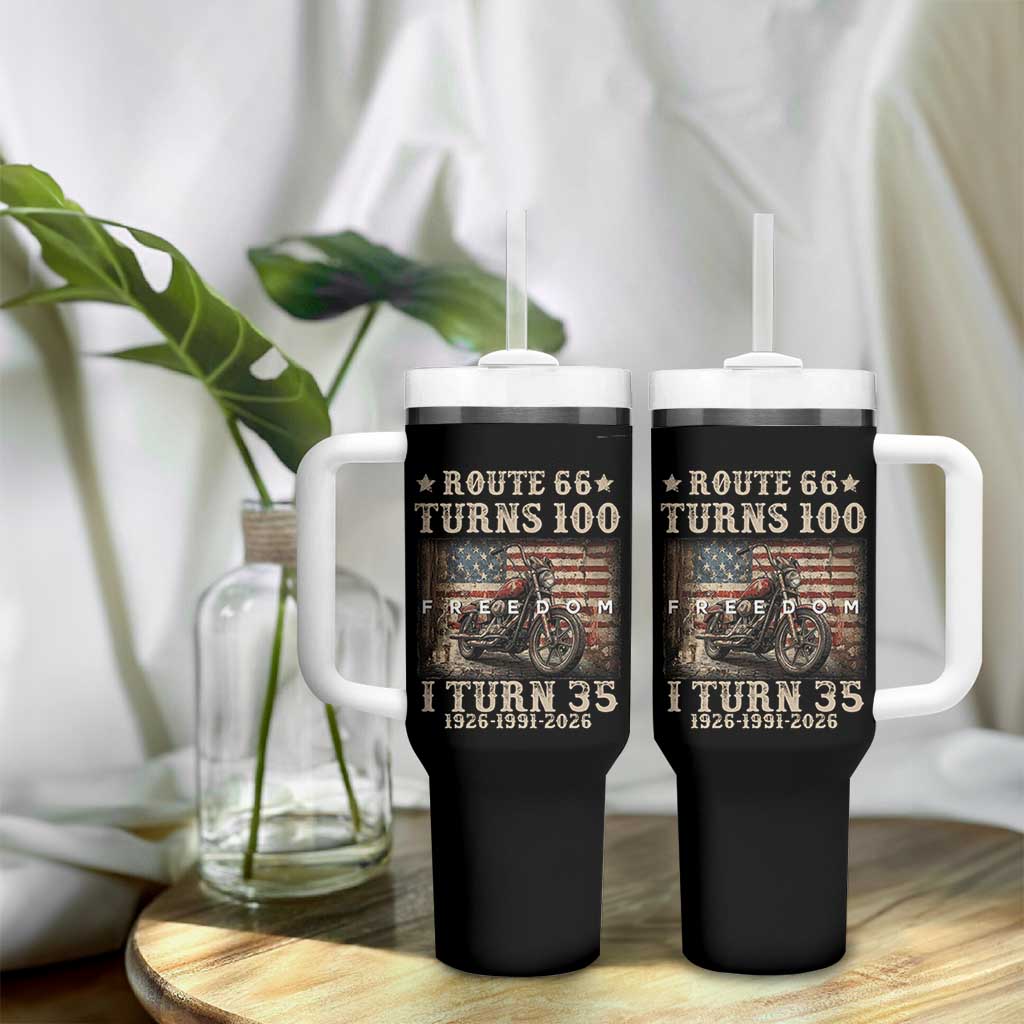 Route Highway 66 Turns 100 I Turn 35 Tumbler With Handle Vintage 1991 American Freedom Motorcycle Lover 35th Birthday Gift