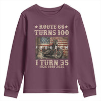 Route Highway 66 Turns 100 I Turn 35 Youth Sweatshirt Vintage 1991 American Freedom Motorcycle Lover 35th Birthday Gift