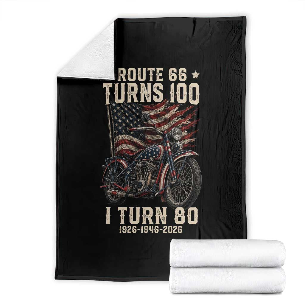 Route Highway 66 Turns 100 I Turn 80 Throw Blanket Vintage 1946 American Classic V-Twin Motorcycle Lover 80th Birthday Gift