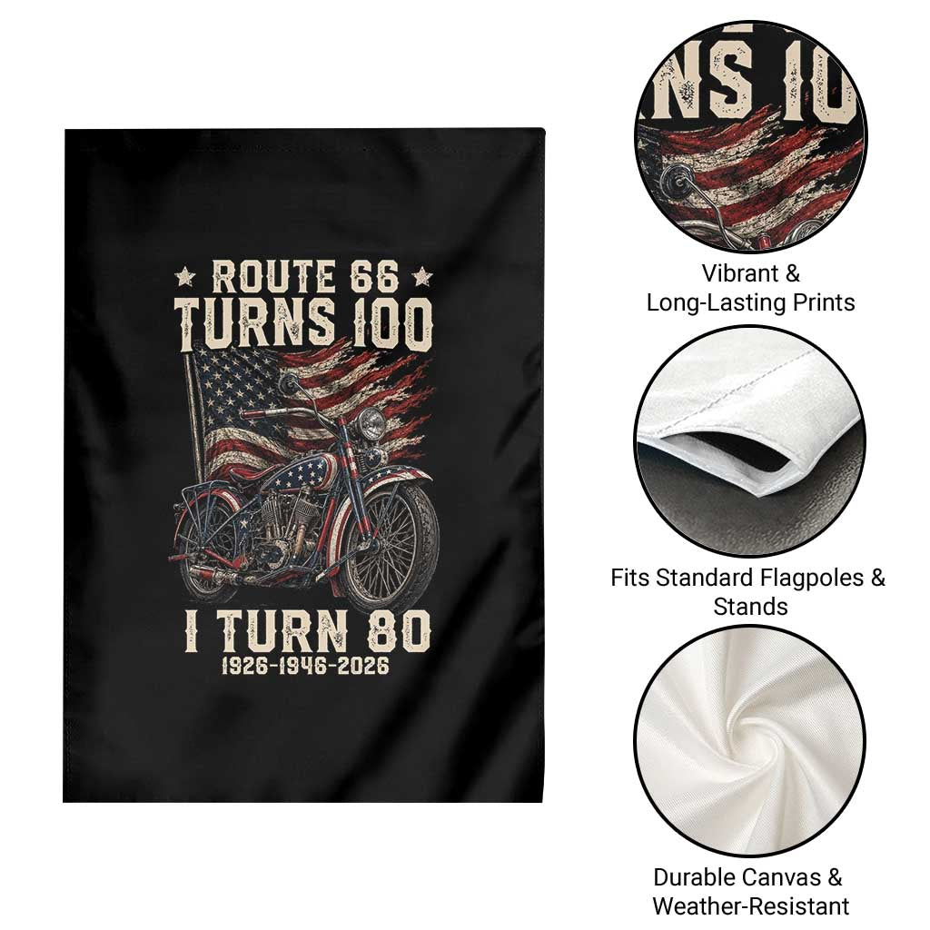Route Highway 66 Turns 100 I Turn 80 Garden Flag Vintage 1946 American Classic V-Twin Motorcycle Lover 80th Birthday Gift