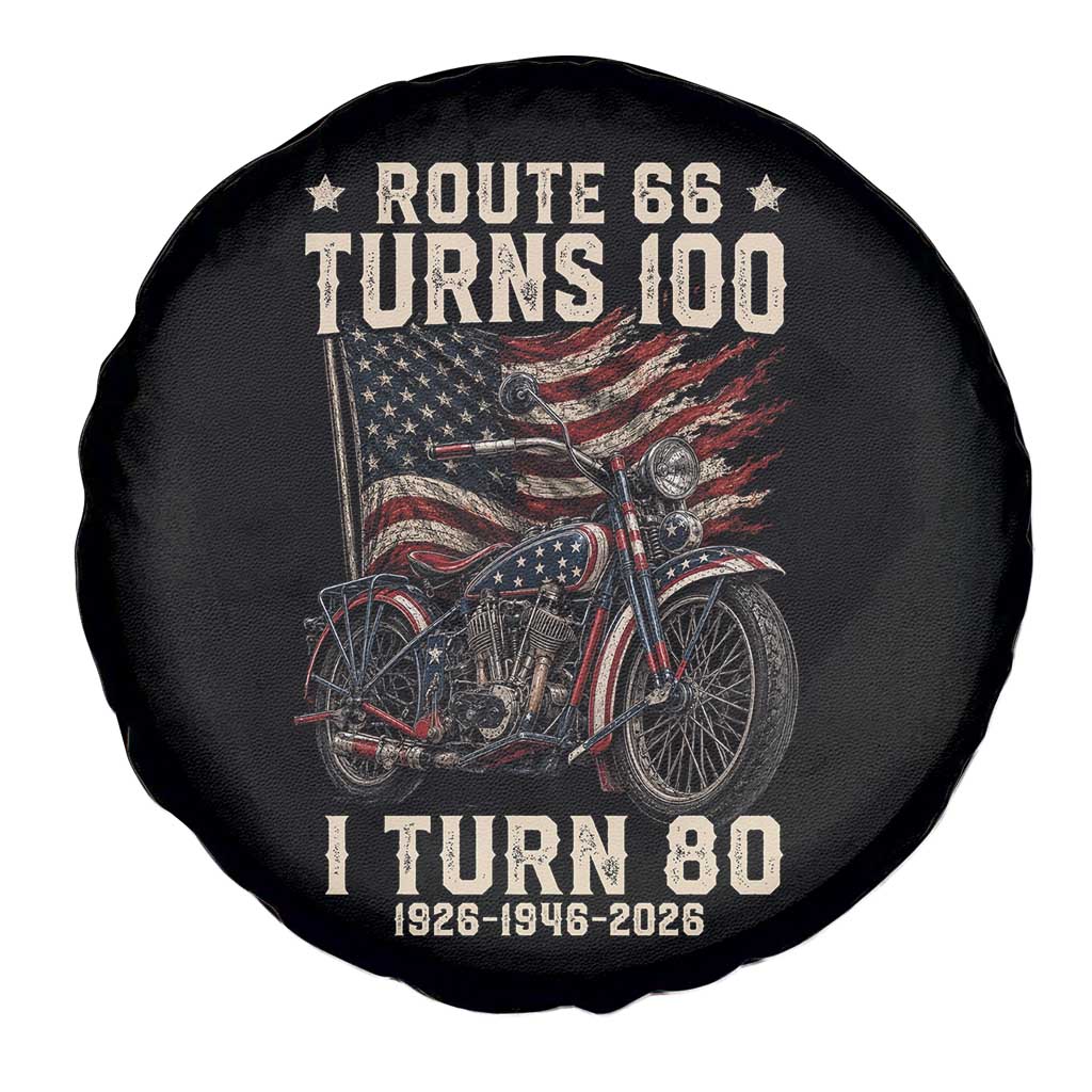 Route Highway 66 Turns 100 I Turn 80 Spare Tire Cover Vintage 1946 American Classic V-Twin Motorcycle Lover 80th Birthday Gift