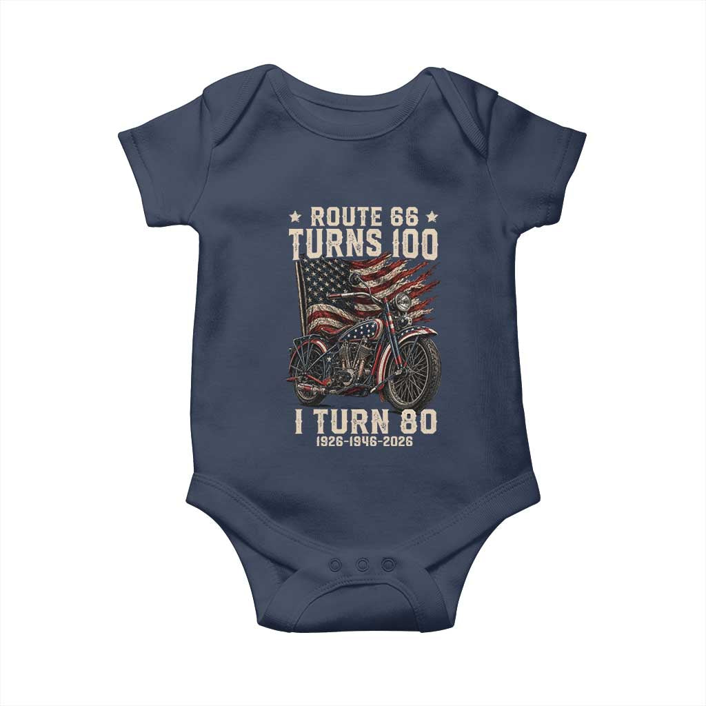 Route Highway 66 Turns 100 I Turn 80 Baby Onesie Vintage 1946 American Classic V-Twin Motorcycle Lover 80th Birthday Gift