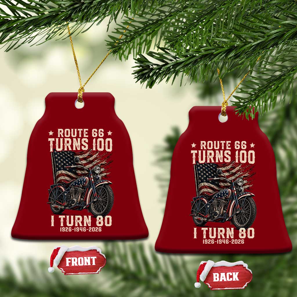 Route Highway 66 Turns 100 I Turn 80 Ceramic Ornament Vintage 1946 American Classic V-Twin Motorcycle Lover 80th Birthday Gift
