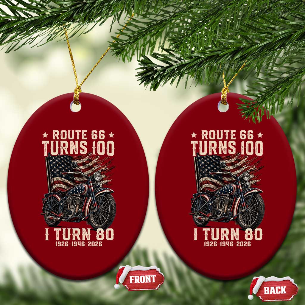 Route Highway 66 Turns 100 I Turn 80 Ceramic Ornament Vintage 1946 American Classic V-Twin Motorcycle Lover 80th Birthday Gift