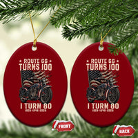 Route Highway 66 Turns 100 I Turn 80 Ceramic Ornament Vintage 1946 American Classic V-Twin Motorcycle Lover 80th Birthday Gift