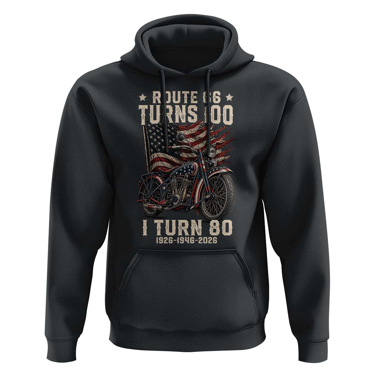 Route Highway 66 Turns 100 I Turn 80 Hoodie Vintage 1946 American Classic V-Twin Motorcycle Lover 80th Birthday Gift