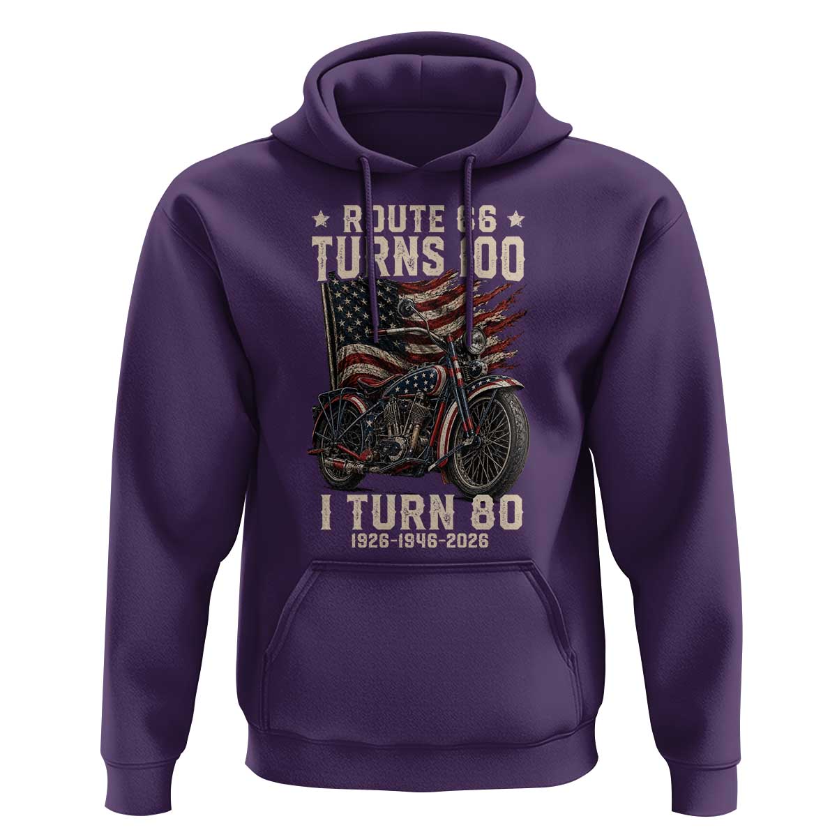 Route Highway 66 Turns 100 I Turn 80 Hoodie Vintage 1946 American Classic V-Twin Motorcycle Lover 80th Birthday Gift